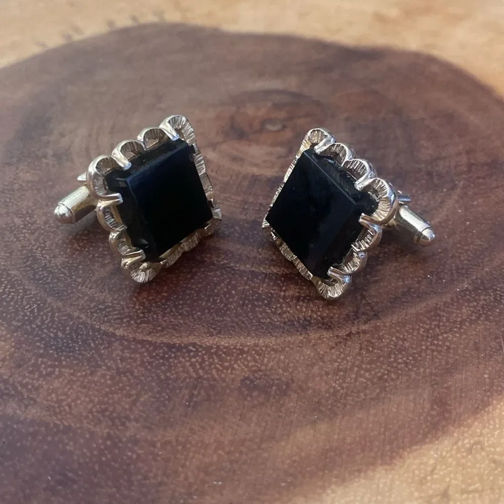 Vintage MCM Mod onyx silver cuff links